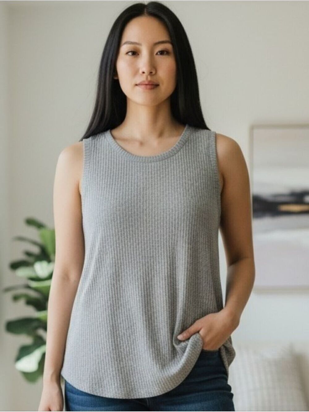 Cuddl Duds Gray Waffle Knit Sleeveless Tank Top Medium #TK32